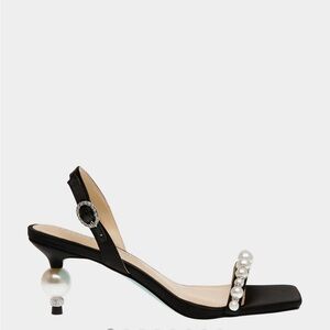Betsey Johnson Black Pearl Embellished Slingback Heels